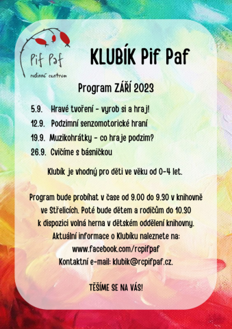Klubík Pif Paf: program 09/2024