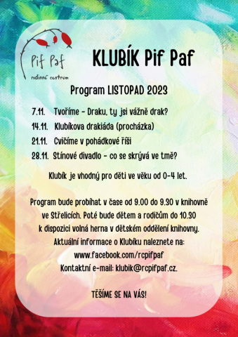 Klubík Pif Paf: program 11/2023